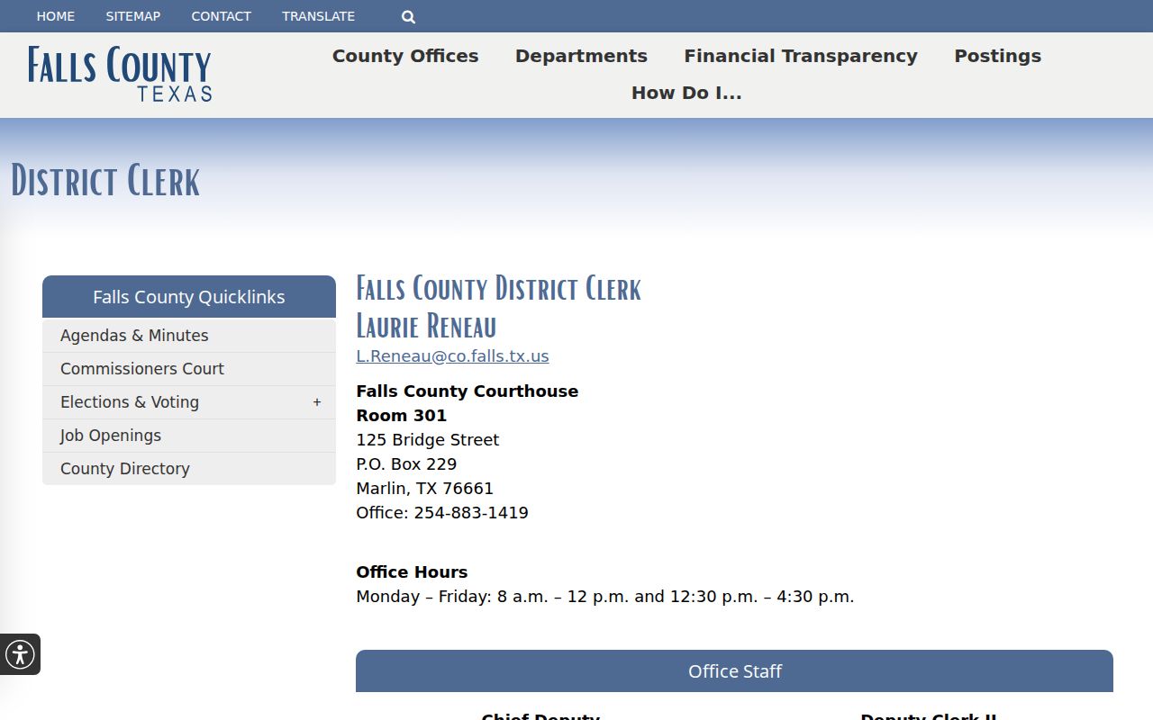 Falls County criminal court case dockets on the District Clerk page
