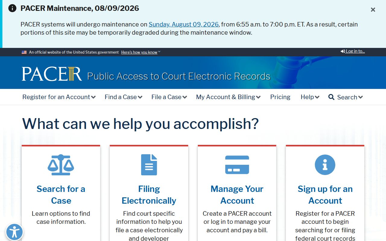PACER federal criminal court case access for Falls County searches