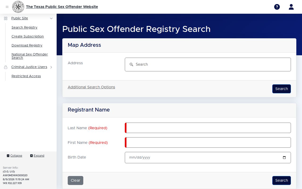 Falls County sex offender lookup on the Texas DPS registry