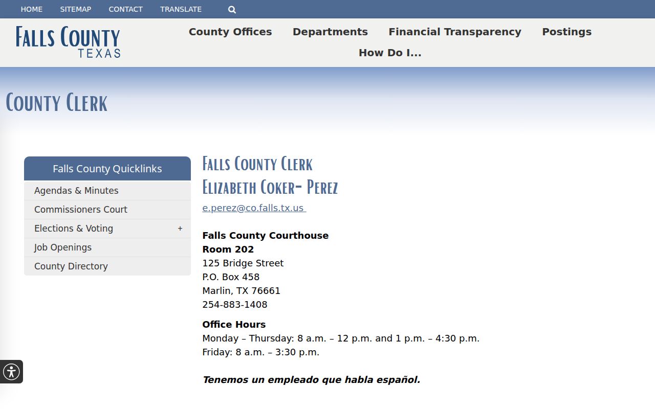 Falls County criminal record search details from the County Clerk
