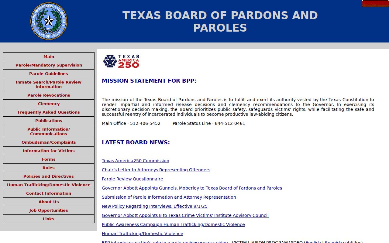 Falls County criminal record parole information from the Texas Board of Pardons and Paroles